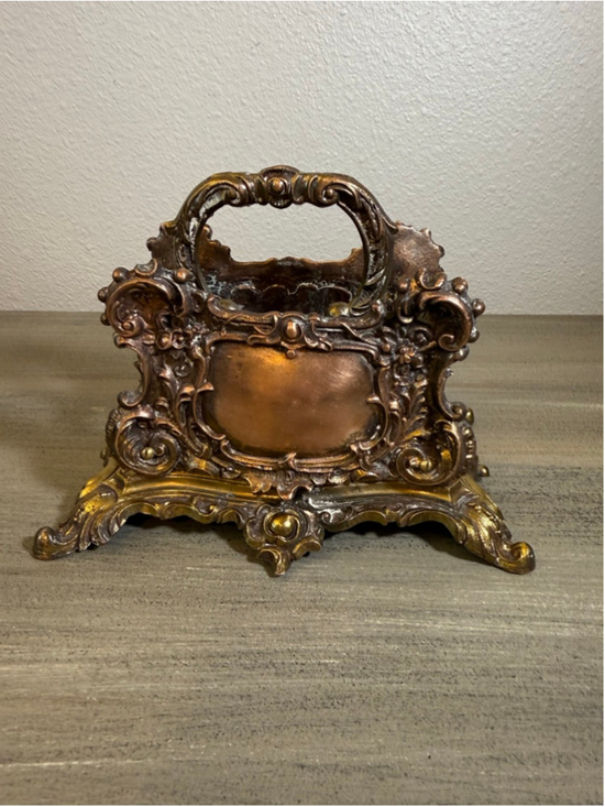 A. & M. Leatherlines Inc. Other - Vintage 1961 Rococo Cast Metal Mail Letter Holder Desk Organizer Bronze Finish
